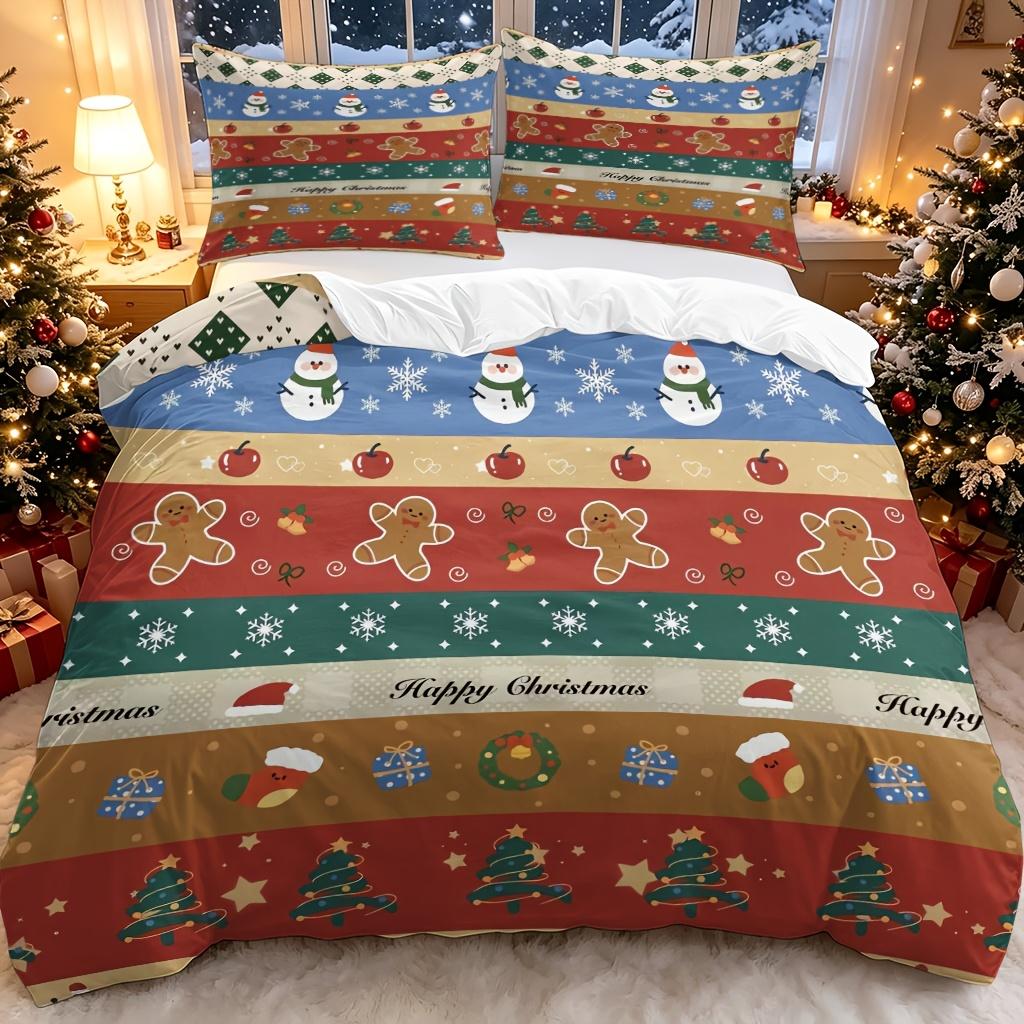 Christmas Duvet Cover Set Cute Christmas Gift 100% Polyester Fiber Duvet Cover Ultra Soft Brushed Bedding for Bedroom Hotel Dormitory