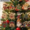 2D Flat 12Pcs DIY Acrylic Pearl Diamond Painting Christmas Ornaments Kit, Tree Hanging Decorations with Stocking, Gift Box, Angel, Nativity Scene