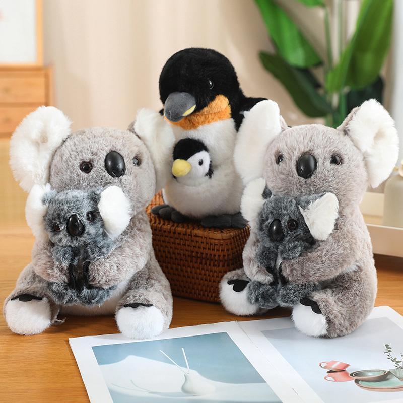 25cm Kawaii Penguin Koala Mother and Son Plush Toys Soft Stuffed Animals Pillow Koala&Penguin Baby Toy Cuddly Gifts Friends Kids