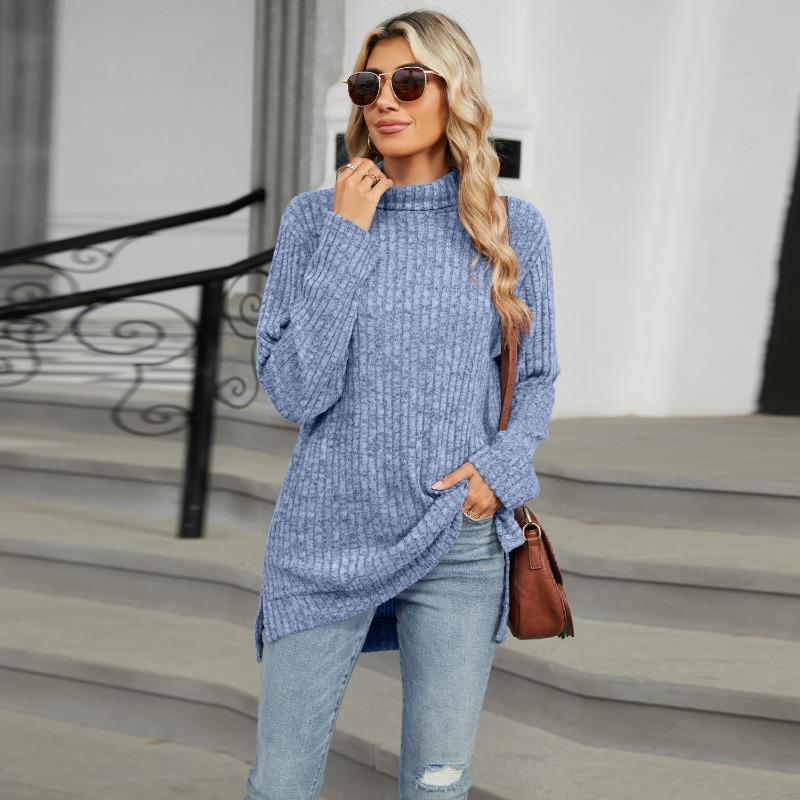 Women S High Neck Loose Long Sleeve Split T Shirt Top