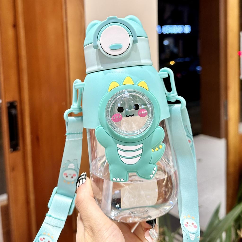 600ML Cute Kids Water Bottle With Straw Dinosaur Plastic Water Cup For Boys Girls Children Leakproof Drinking Bottle For Outdoor