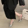Baotou High-heeled Sandals, Shallow Mouth, Empty Thin-heeled Temperament After Spring, Celebrity Pointed-toed Single Shoes