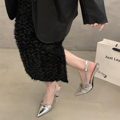 Baotou High-heeled Sandals, Shallow Mouth, Empty Thin-heeled Temperament After Spring, Celebrity Pointed-toed Single Shoes