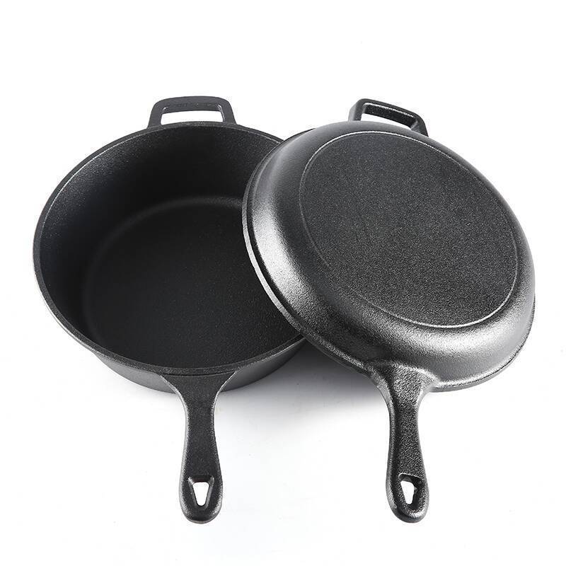 Cast iron dual-purpose pan, flat-bottomed steak frying pan, household soup pan, uncoated saucepan, thickened old-fashioned raw iron pan