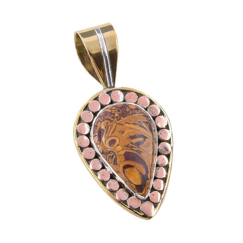 Natural Maryam Jasper 925 Solid Sterling Silver Gift TwoTone Pendant 1.50" R1q08