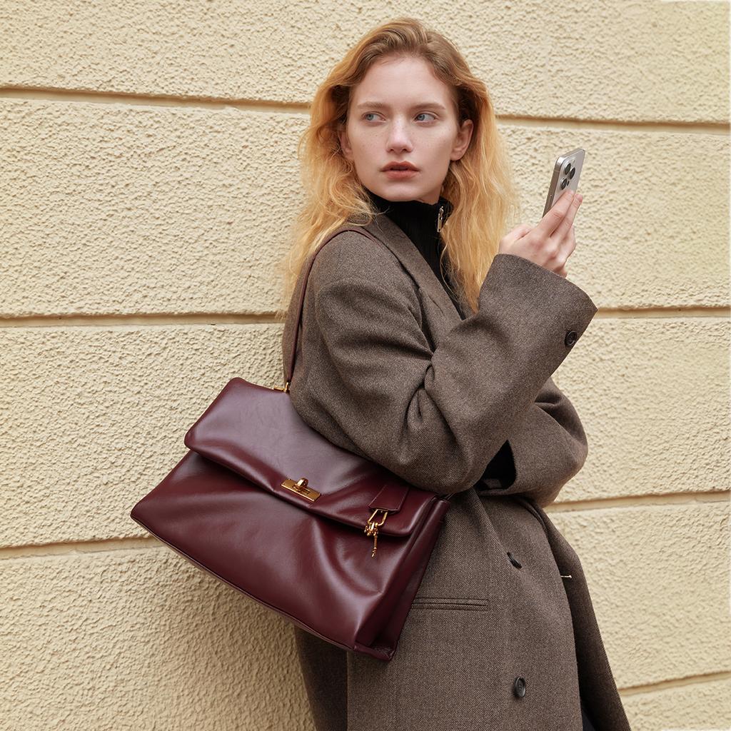 Charles & Keith Kerry Messenger Bag With Pendant Women Shoulder Bag Black Cream Burgundy CK2-20782514