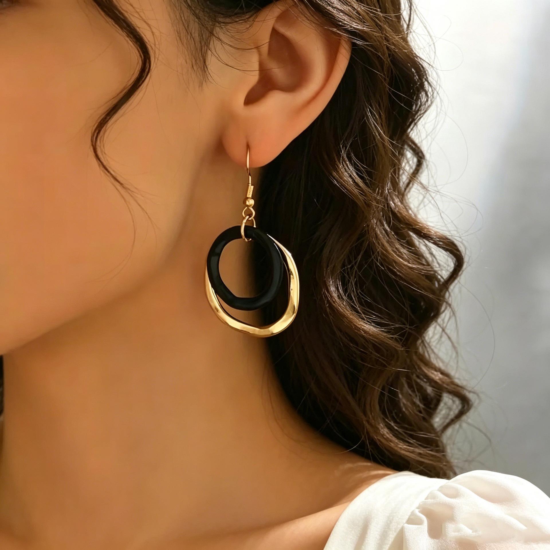 Simple Metal Ring Earrings Atmospheric Geometry золотисто-желтый