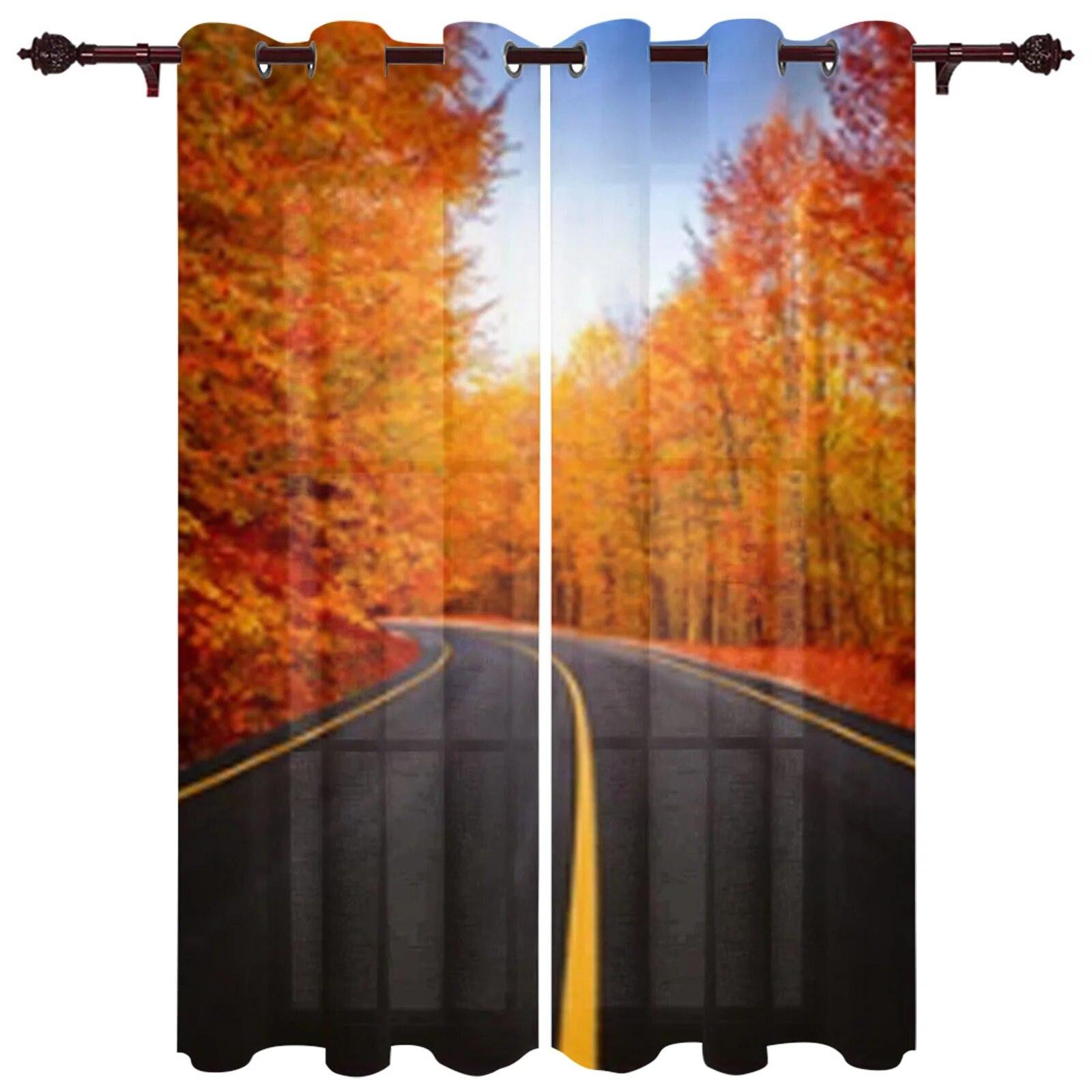 

Черная дорога в осеннем лесу, оконная занавеска для гостиной, спальни, декоративные шторы, роскошные кухонные занавески с балдахином