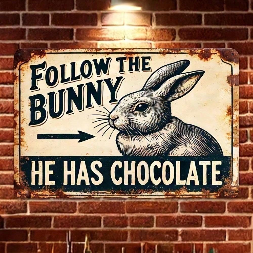 Vintage Rabbit Metal Sign 8x12 Inch Rustic Easter Bunny Decor Distressed Wall Art for Home Garden Patio
