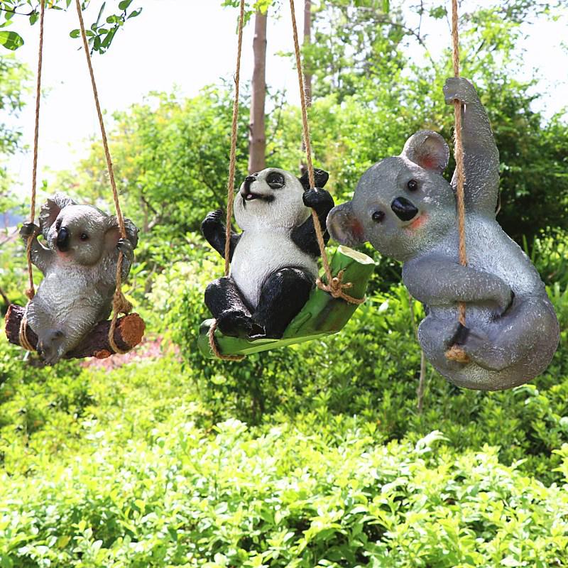 Resin Tree Hanging Animal Crafts: Koala Climbing, Panda on Swing