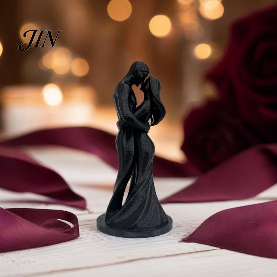 Dust Wipe Figurine 3D Printed Black & White Couple Hugging Statue, Minimalist Modern Sculpture with Abstract Embrace Artistic Textured Ornament Form,