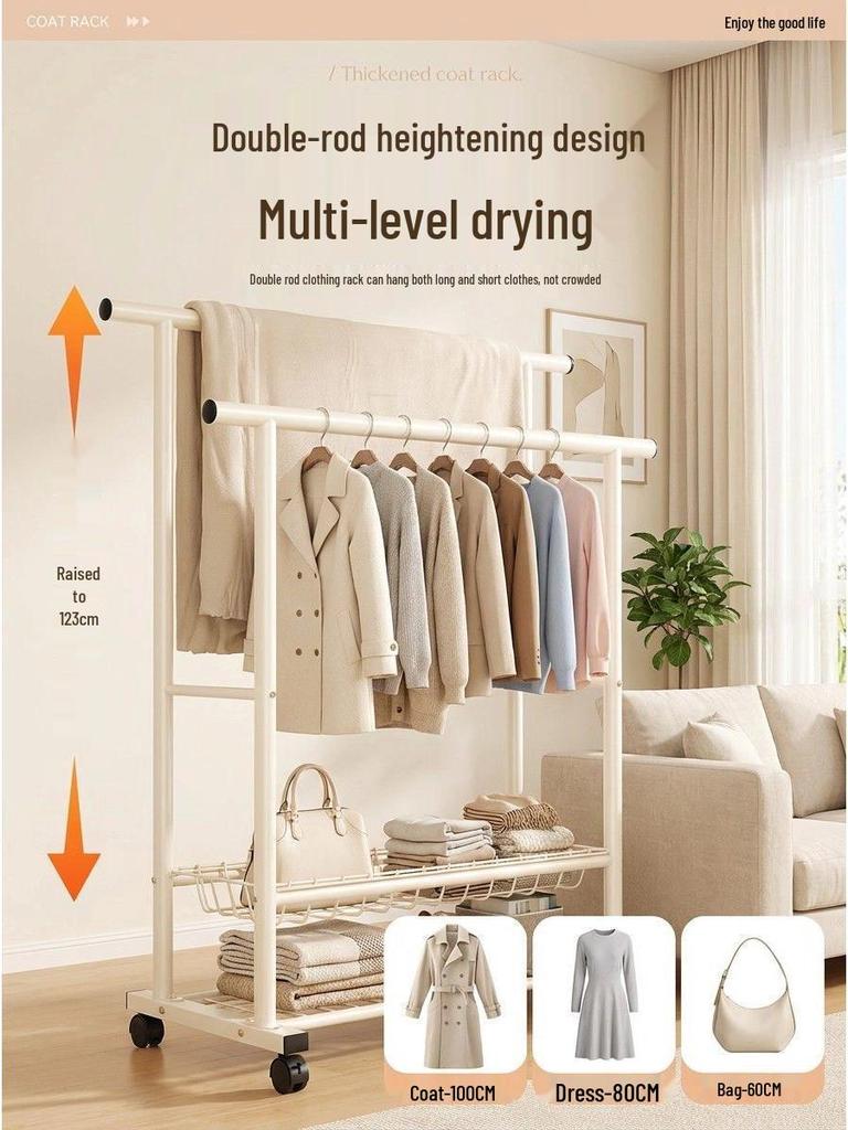 Extra Thick Floor Standing Clothes & Coat Rack for Bedroom, Balcony & Living Room
