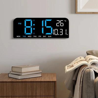 USB-betriebene 9 Zoll große digitale Wanduhr Temperatur Datum Woche Zeiterfassung Countdown Auto-Dimmer 2 Alarme 12/24H LED-Wecker