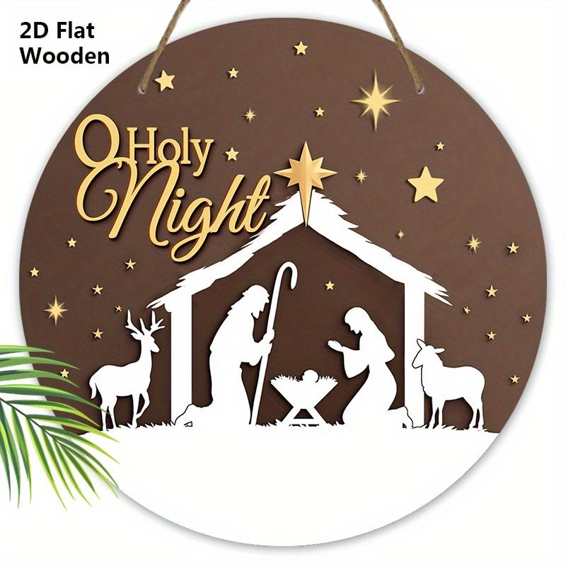 Rustic Nativity Wooden Christmas Sign - Holy Night Figurine Ornaments - Manger Sign - Ideal for Front Door, Wall Decor - Ideal Christmas Gift