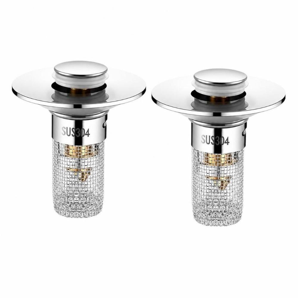 2 Pack Push Bounce Sink Drain Strainer 304 Stainless Steel Filter Basket Drain Stopper Washbasin