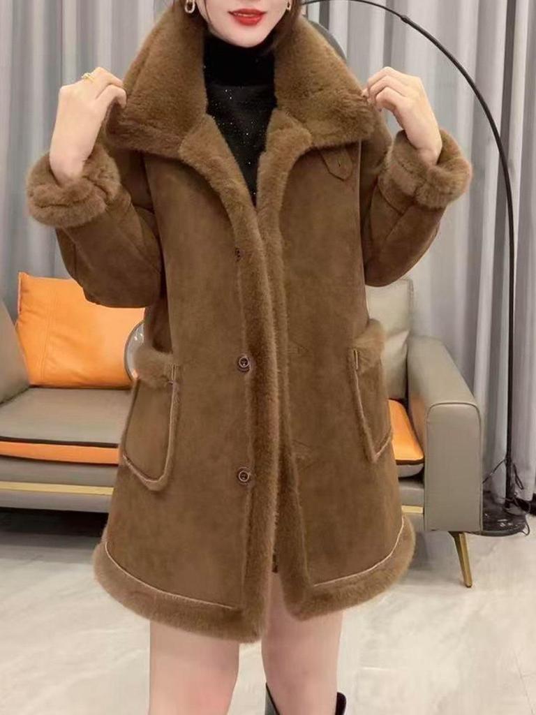 Women's Warm Leather & Fur Jacket - Autumn/Winter Long Sleeve Lapel