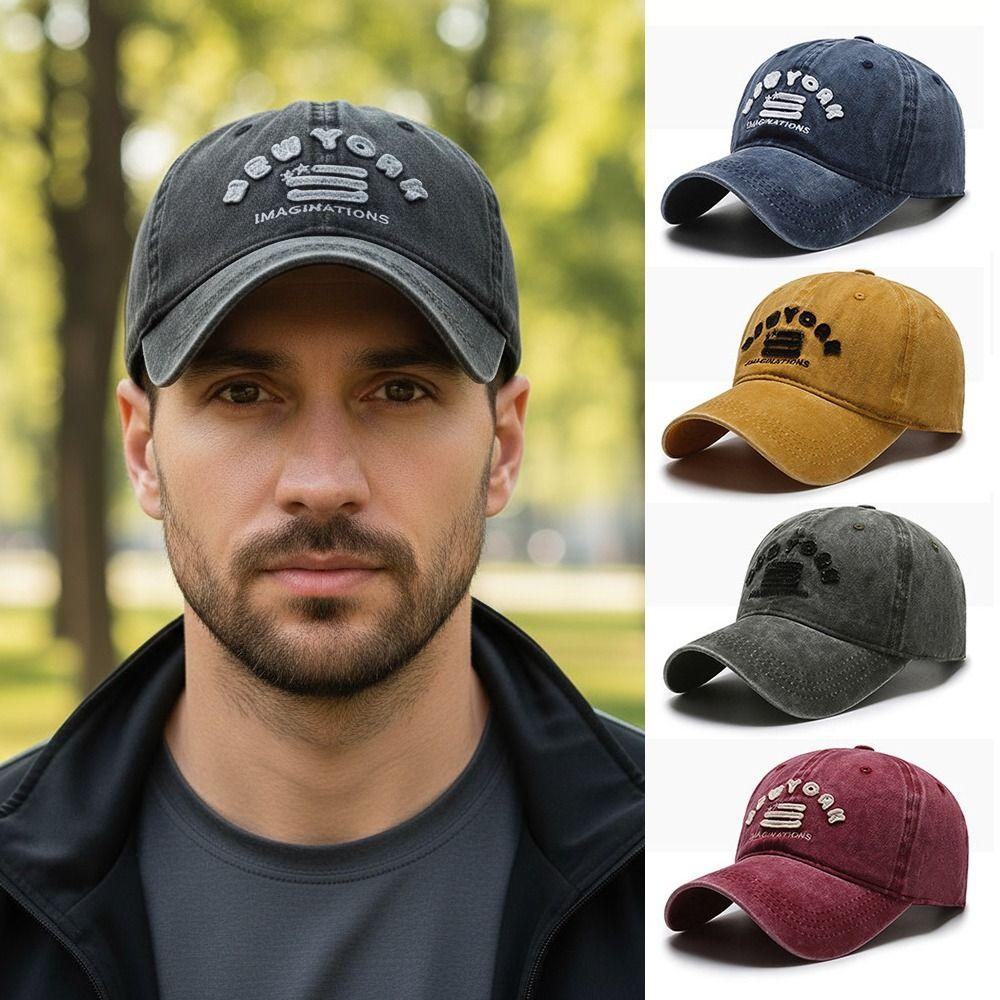 Vintage Letter NEW YORK Embroidery Baseball Cap Visor Washed Cotton Peaked Cap Adjustable Baseball Hats For Man Women