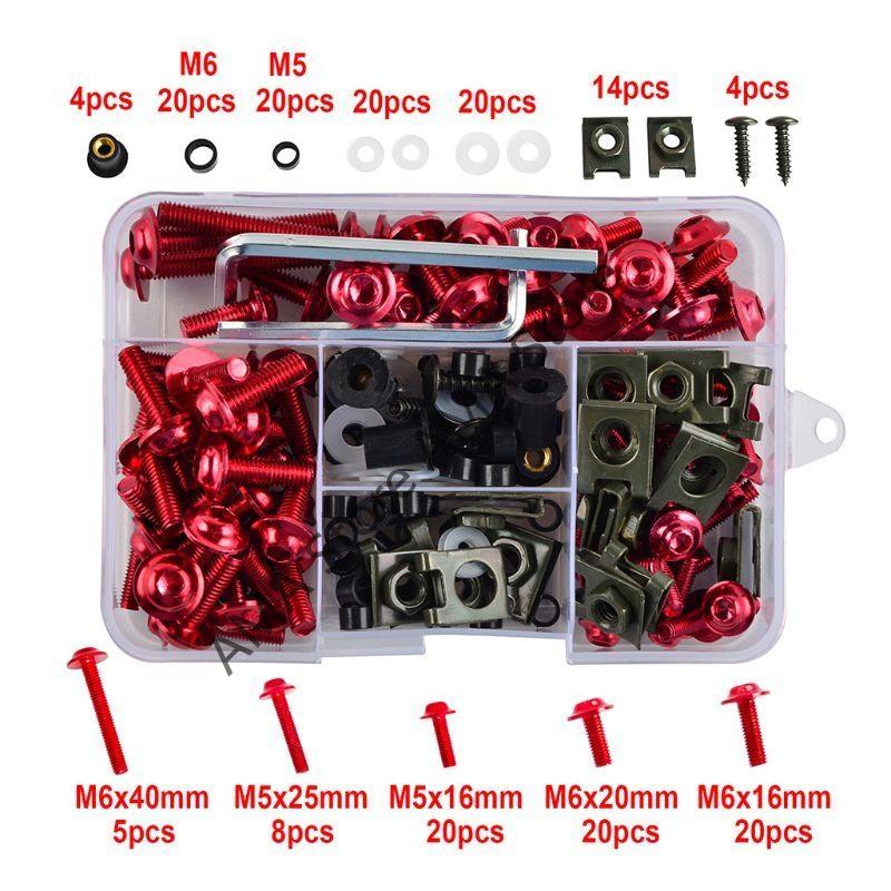 X7JF 177PCS/Set Alloy M6 Fairing Bolts Bodywork Screws Nut For Motorcycle