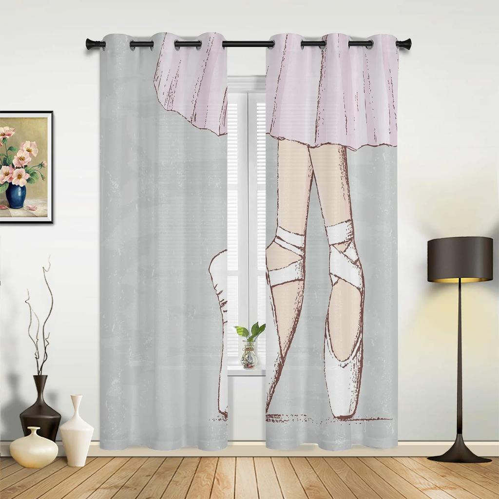 Niña Bailarina de Ballet Flor Rosa Mariposa Cortinas para Dormitorio Sala de Estar Cortinas Cocina Ventana Infantil Decoración del Hogar