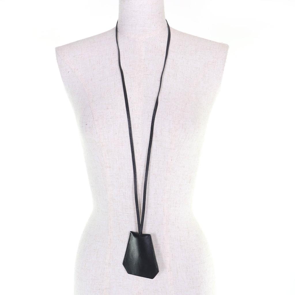 Excellent HERMES Necklace Margiela period leather clochette black leather Women Used