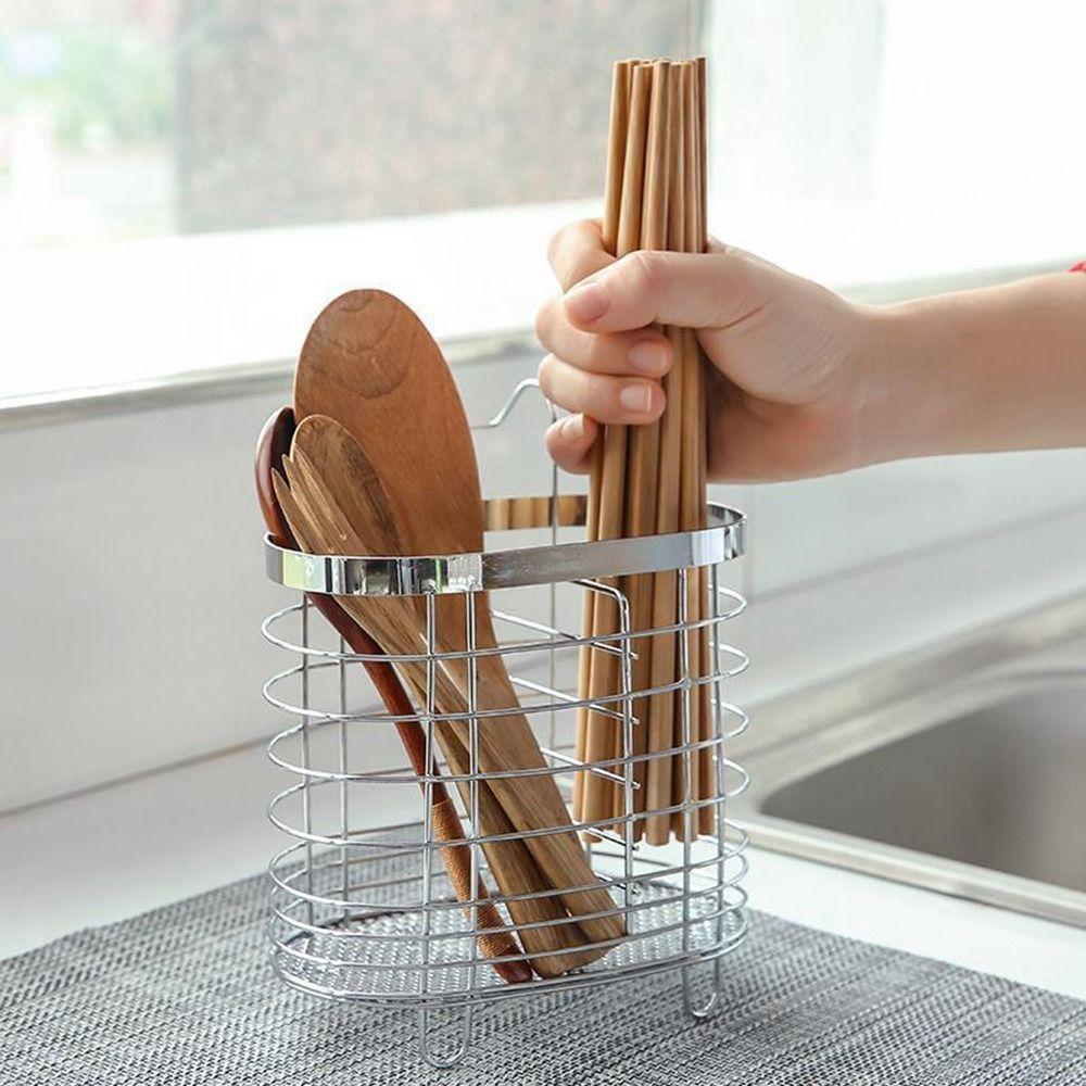 Rectangular Stainless Steel Chopsticks Cage Metal Cutlery Holder Tableware Tube  Spoon