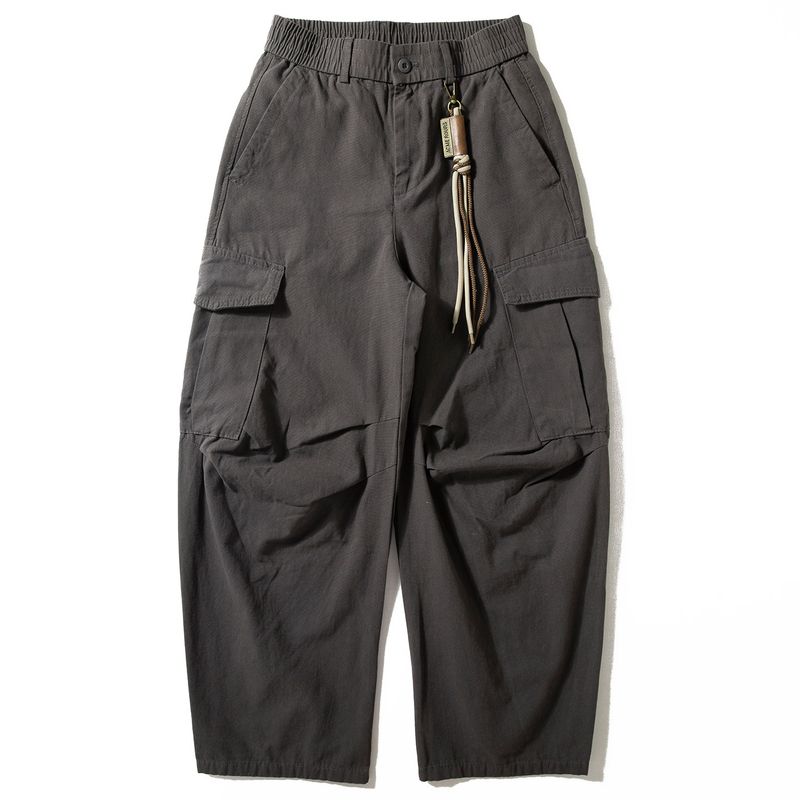 Men's Cargo Pants 2025 Autumn New Style Cool Retro Loose Straight Casual Long Pants with Multiple Pockets and Drawstring Wide-Leg Pants