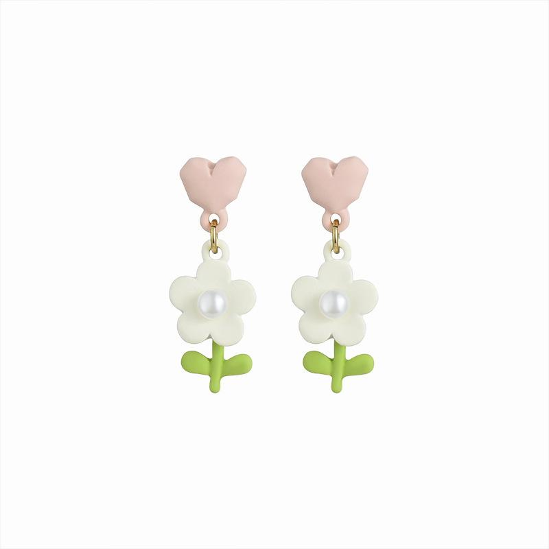 Silver needle new flower earrings stud earrings fresh and cute love sweet and versatile small fresh jewelry