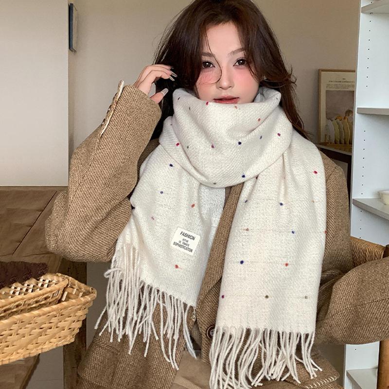 Korean Style Polka Dot Tassel Warm Scarf Fashionable Versatile Simple Generous Scarf
