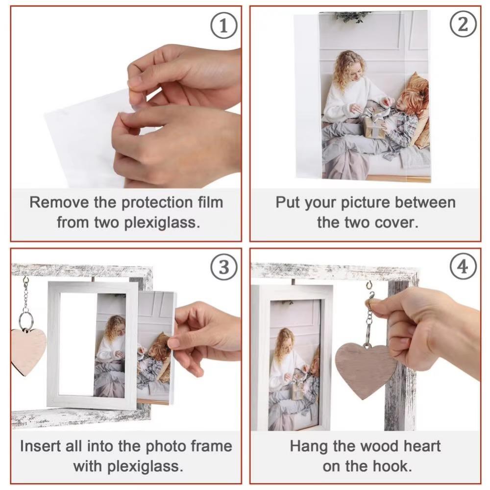 360-degree Rotating Rotating Photo Frame With Heart Pendant Wooden Photo Display Frame Friend Gift
