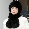 2024 New Winter Hat Women's Rabbit Hair Warm Ear Protection Pineapple Hat Dome Fashion Versatile Mom Hat Set