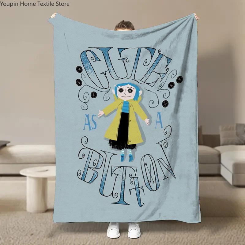 Anime Movie Coraline Card HD Cartoon Plush Blanket for Bed Sofa Soft Flannel Throw Fluffy Children Picnic Blankets Kids Gift