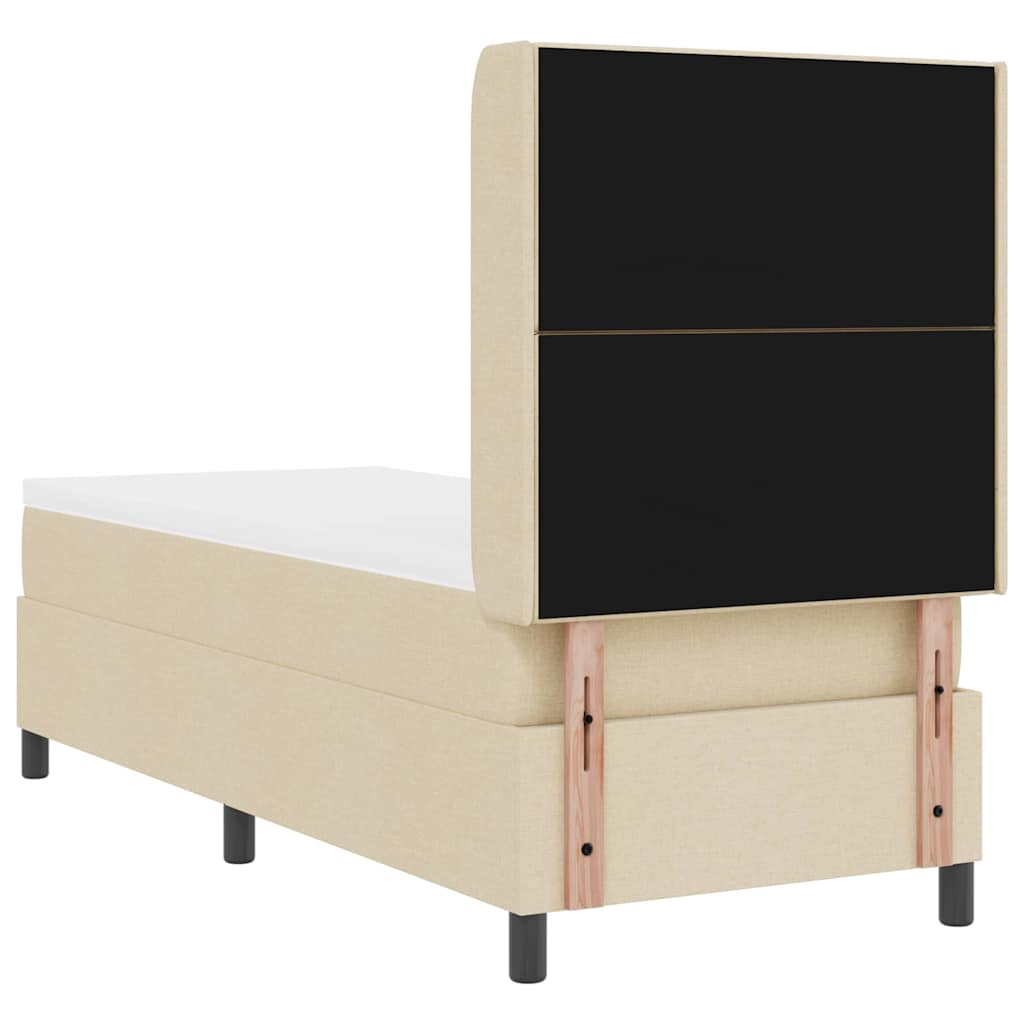 LED Box Spring Bed with Headboard Cream 80 X 200 Cm Fabric