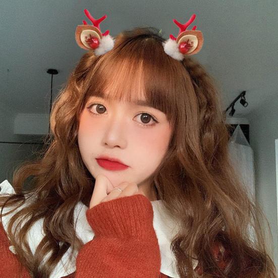 1 para kobiet spinki do włosów kreskówka poroże uszu antypoślizgowa nierdzewna lekka pluszowa dekoracja w kształcie kuli styl bożonarodzeniowy nowy rok świąteczne dziewczyny prezent spinki do włosów