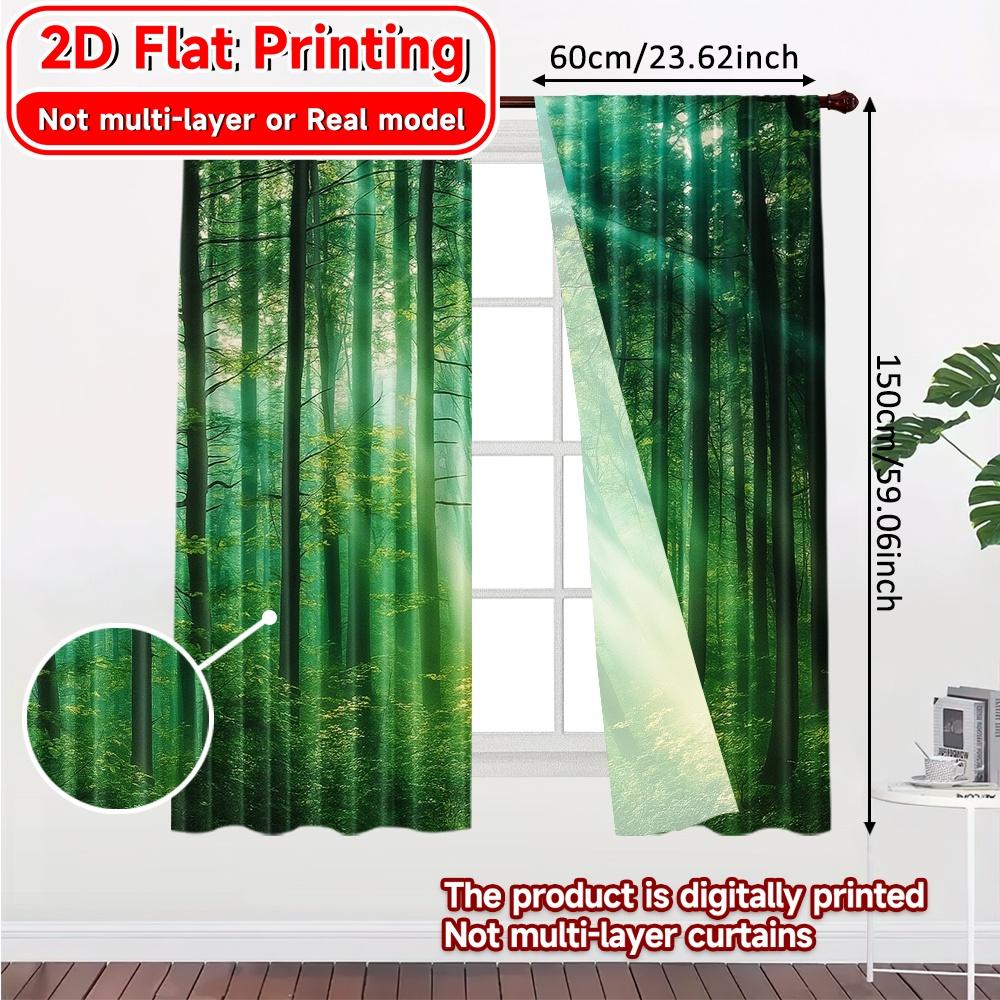 Flat Printing Curtains Without Rod Forest Glow Halloween Festival Fashion Versatile Polyester Fabric Set Of 2 Made
