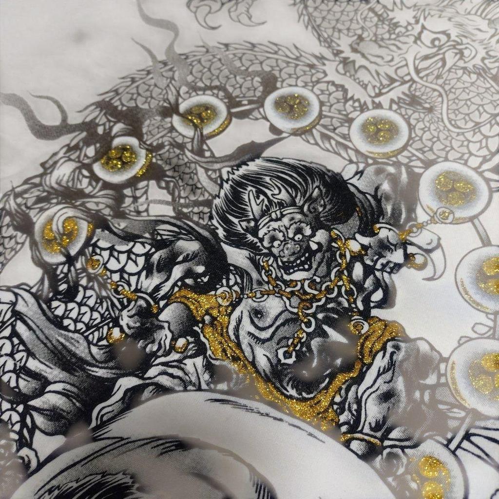 Used Karakuri Tamashii Men's Japanese Patterned Fujin Raijin Long Sleeve T-shirt
