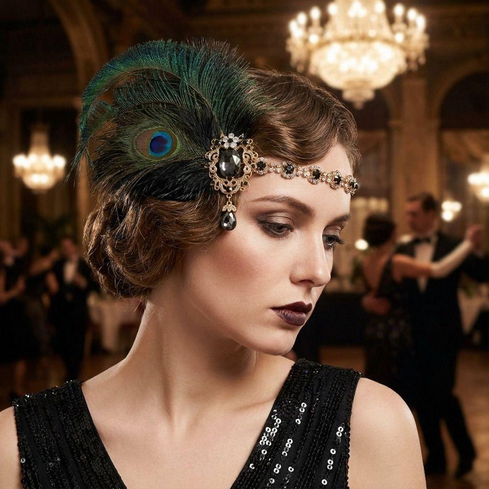 Křišťálová čelenka s peřím ve stylu Gatsby Vintage Maškarní čelenka do vlasů Doplňky do vlasů 20. let Dámské