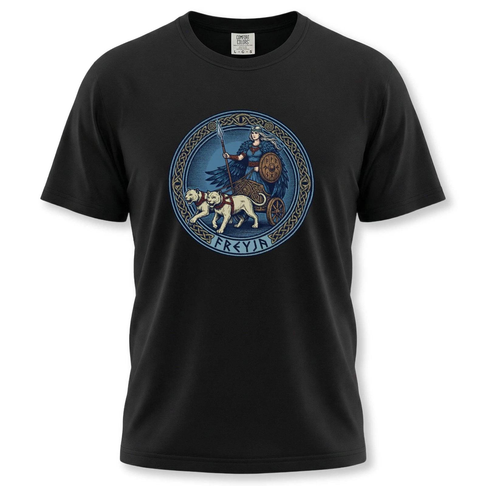 Freyja Norse Goddess T-Shirt | Viking Mythology Cat Chariot Unisex Tee XL