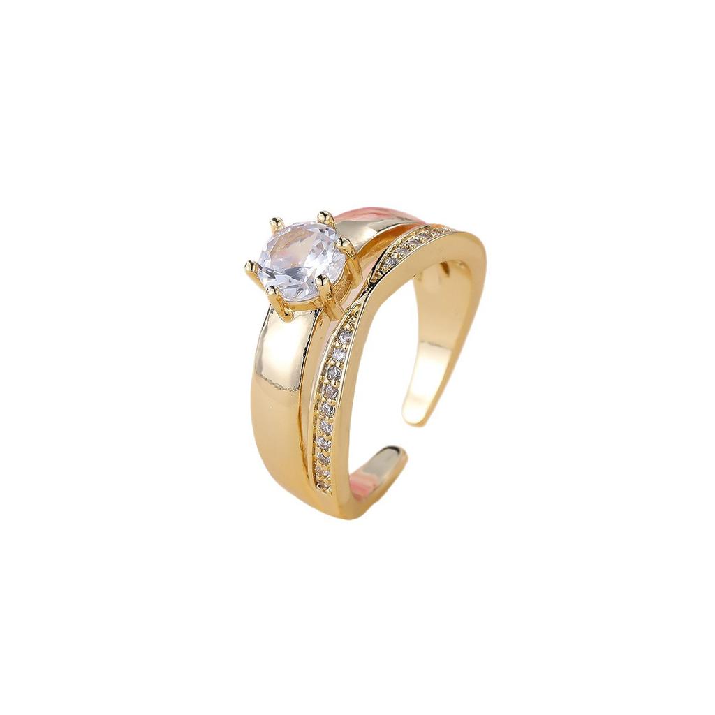 Zhe Huang's explosive gold six-claw white diamond open ring, exquisite and versatile simple dating women's ring