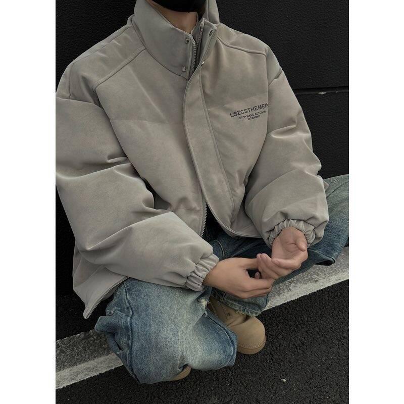Men's Retro PU Leather Puffer Jacket: Autumn/Winter Stand Collar, Thick, Casual Street Style