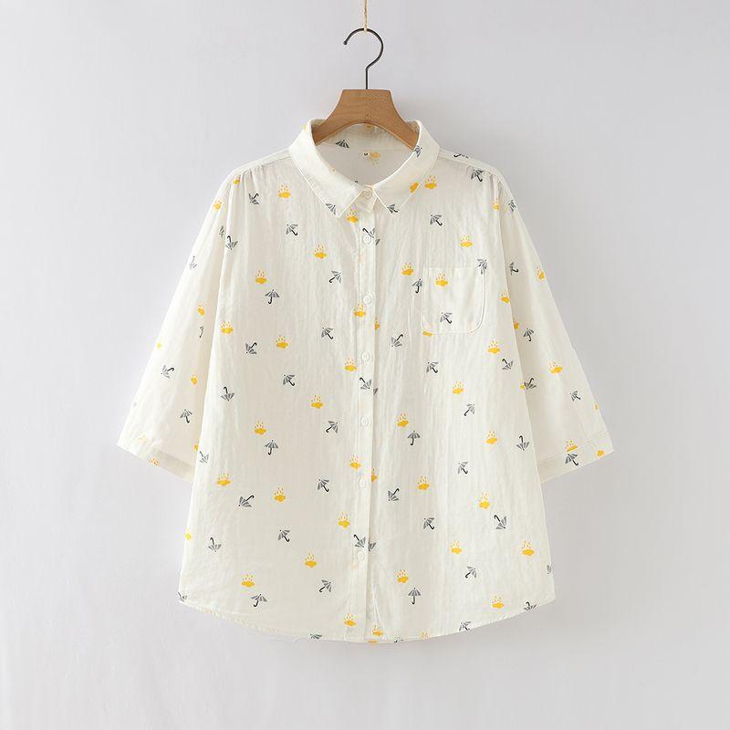 

Летняя одежда Двухслойная хлопковая пряжа Рубашки с рукавом три четверти Женские Корейский стиль Свободные На каждый день Вышитый Мелкий цветок Хлопковая Мягкая Рубашка с рукавом три четверти White umbrella M 45.00 kg-64.00 kg