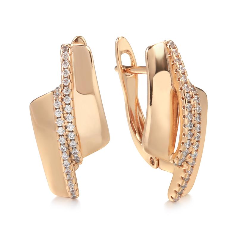 Unique Innovative Rose Gold Drop Earring For Women Luxury Geometry Elegant Bar Natural Zircon Fashion Daily Jewelry