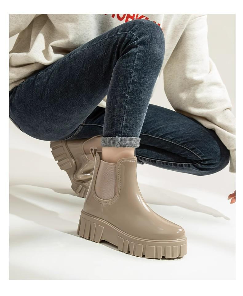 Damen 2024 Modische Wasserdichte Rutschfeste Mittelhohe Regenstiefel - Leichte Gummi-Schuhe mit dicker Sohle.