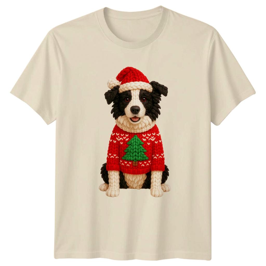 Border Collie Dog Christmas Sweater Santa Hat Unisexs TShirt Unisexs Tee Holiday
