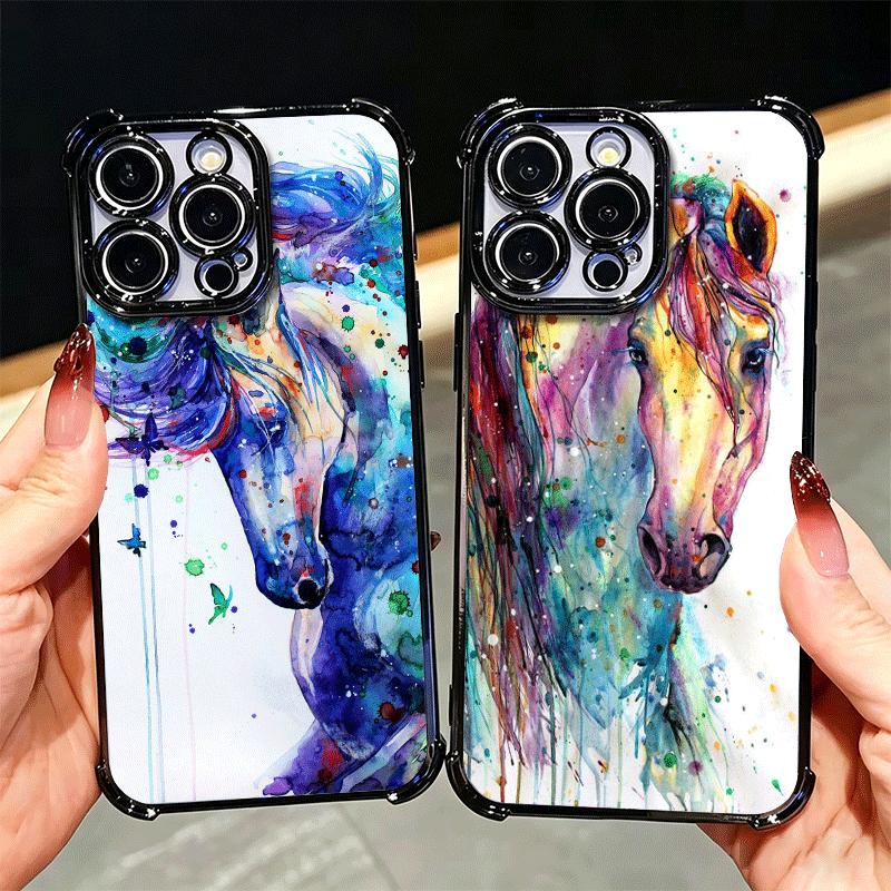 Oil Painting Horse Plating Phone Case For Xiaomi Poco X5 X6 X7 X8 Pro Max F8 Ultra F7 M8 M7 M5S Redmi 15C 15 14C 13C 13 X3 12C F