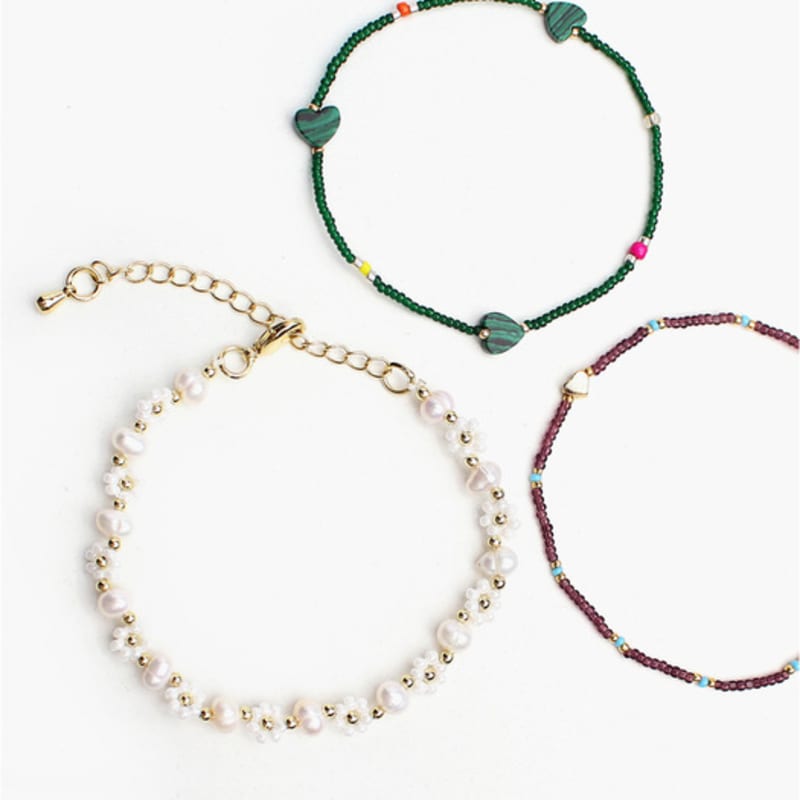 RACOHA Flower Pearl & Heart P Beads Bracelet (freshwater Pearl & Heart Bead Bracelet)