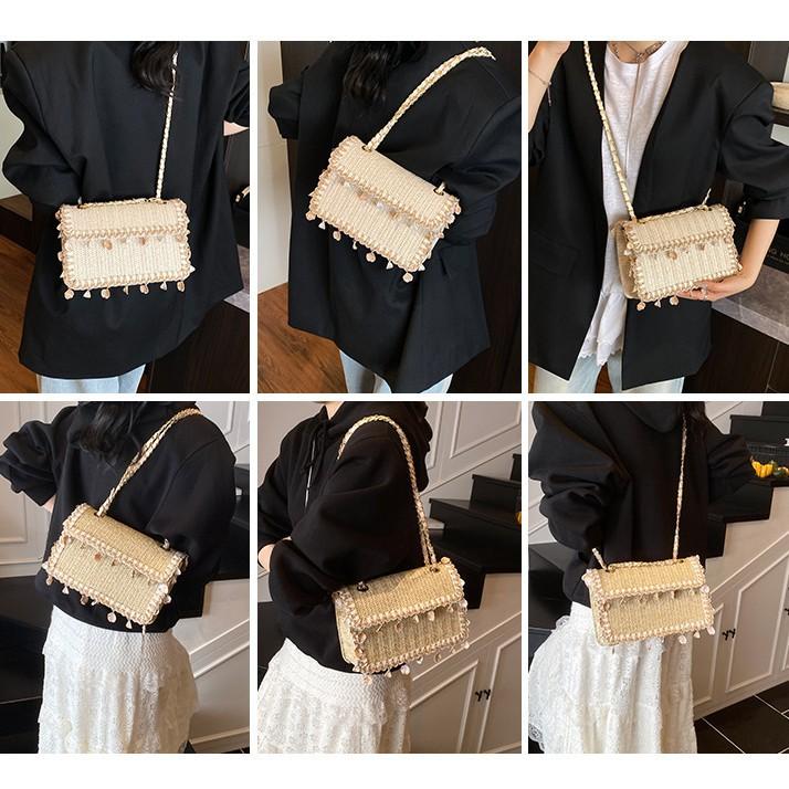 Summer Straw Woven Bag Women's New Exquisite Chain Shoulder Messenger Bag Niche Design Woven Bag