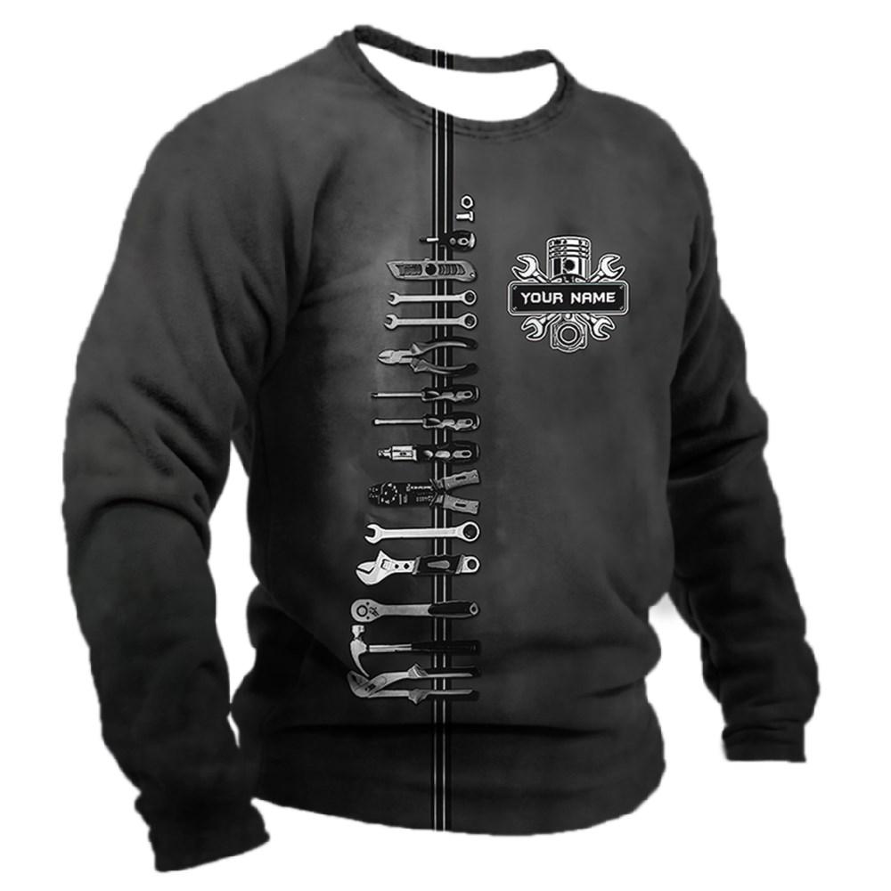 Men‘s Long Sleeve Mechanic Graphic 3d Print Top Autumn Vintage Casual Sports T-shirts