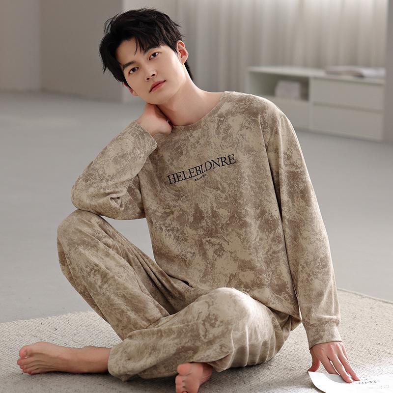 Men's pajamas spring and autumn pure cotton long-sleeved casual loungewear youth men's autumn thin cotton large-size suit