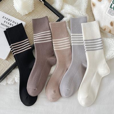 Autumn and Winter Cashmere Socks for Women with Stripes, Versatile School Style, Pile Pile Socks, Thickened Women's Socks, Long Socks