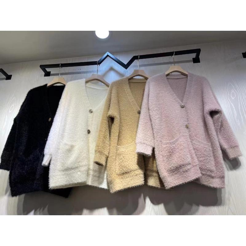 Mink fleece cardigan sweater jacket women's autumn, winter and early autumn new lazy thickened medium and long knitted